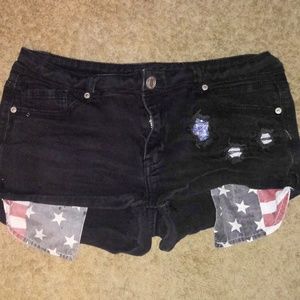 Red, white and blue jean shorts